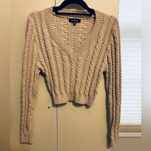 Love Tree Women's beige Cable Knit V-Neck Sweater